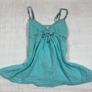 y2k lace euro tie back blue top